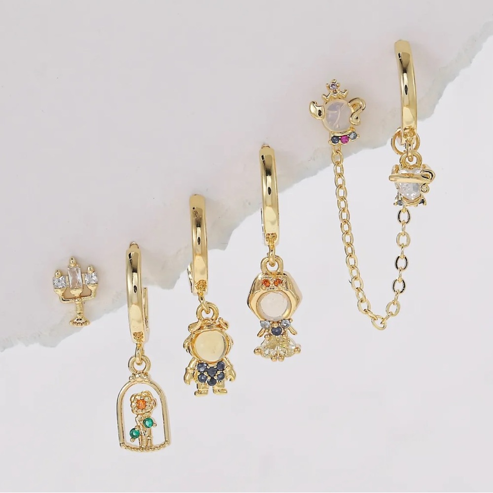 Disney’s Beauty and The Beast Earring Set, 6 Piece Disney Princess Earrings